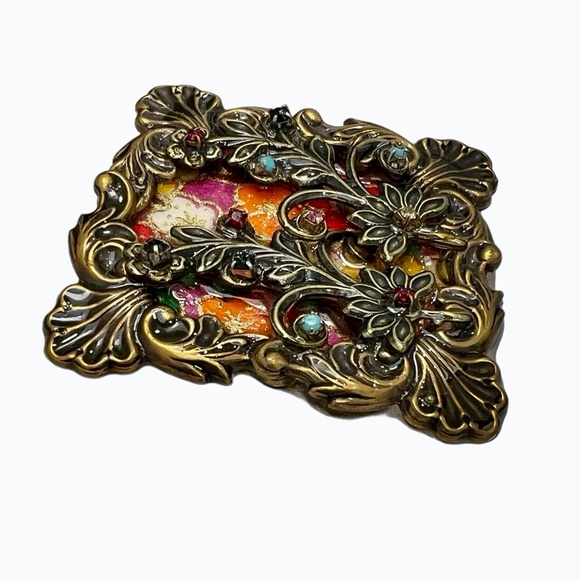 ALICE M SIGNED MIXED MEDIA MULTICOLOR FLOWER BROOCH - Picture 8 of 14